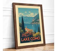 Postcard from Lake Como Vintage Framed Wall Art Print A2 (59.4×42cm) Walnut, Wall Decor for Living Room, Bedroom, Office & Home, Ready to Hang, Art Gift