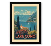 Postcard from Lake Como Vintage Framed Wall Art Print A3 (42×29.7cm) Black, Wall Decor for Living Room, Bedroom, Office & Home, Ready to Hang, Art Gift