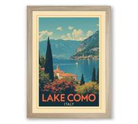 Postcard from Lake Como Vintage Framed Wall Art Print A3 (42×29.7cm) Oak, Wall Decor for Living Room, Bedroom, Office & Home, Ready to Hang, Art Gift