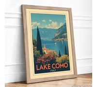 Postcard from Lake Como Vintage Framed Wall Art Print A4 (29.7×21cm) Oak, Wall Decor for Living Room, Bedroom, Office & Home, Ready to Hang, Art Gift