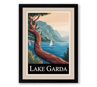 Postcard from Lake Garda Vintage Framed Wall Art Print A4 (29.7×21cm) Black, Wall Decor for Living Room, Bedroom, Office & Home, Ready to Hang, Art Gift