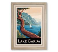 Postcard from Lake Garda Vintage Framed Wall Art Print A4 (29.7×21cm) Oak, Wall Decor for Living Room, Bedroom, Office & Home, Ready to Hang, Art Gift