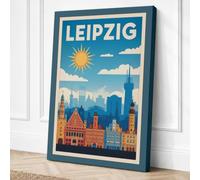 Postcard from Leipzig Vintage Canvas Wall Art Print 18x12 Inch (46 x 30 cm)