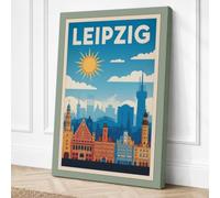 Postcard from Leipzig Vintage Canvas Wall Art Print 24x16 Inch (61 x 41 cm)