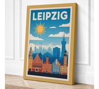 Postcard from Leipzig Vintage Canvas Wall Art Print 24x16 Inch (61 x 41 cm)