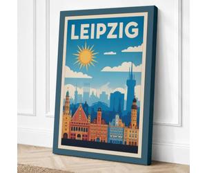 Postcard from Leipzig Vintage Canvas Wall Art Print 36x24 Inch (91 x 61 cm)