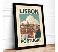 Postcard from Lisbon Vintage Framed Wall Art Print A2 (59.4×42cm) Black, Wall Decor for Living Room, Bedroom, Office & Home, Ready to Hang, Art Gift