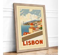 Postcard from Lisbon Vintage Framed Wall Art Print A2 (59.4×42cm) Oak, Wall Decor for Living Room, Bedroom, Office & Home, Ready to Hang, Art Gift