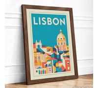 Postcard from Lisbon Vintage Framed Wall Art Print A2 (59.4×42cm) Walnut, Wall Decor for Living Room, Bedroom, Office & Home, Ready to Hang, Art Gift