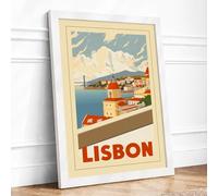 Postcard from Lisbon Vintage Framed Wall Art Print A2 (59.4×42cm) White, Wall Decor for Living Room, Bedroom, Office & Home, Ready to Hang, Art Gift
