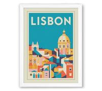 Postcard from Lisbon Vintage Framed Wall Art Print A2 (59.4×42cm) White, Wall Decor for Living Room, Bedroom, Office & Home, Ready to Hang, Art Gift