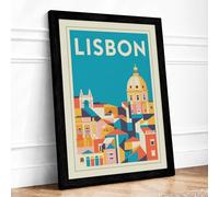 Postcard from Lisbon Vintage Framed Wall Art Print A3 (42×29.7cm) Black, Wall Decor for Living Room, Bedroom, Office & Home, Ready to Hang, Art Gift
