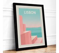 Postcard from Lisbon Vintage Framed Wall Art Print A4 (29.7×21cm) Black, Wall Decor for Living Room, Bedroom, Office & Home, Ready to Hang, Art Gift