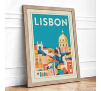 Postcard from Lisbon Vintage Framed Wall Art Print A4 (29.7×21cm) Oak, Wall Decor for Living Room, Bedroom, Office & Home, Ready to Hang, Art Gift