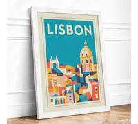 Postcard from Lisbon Vintage Framed Wall Art Print A4 (29.7×21cm) White, Wall Decor for Living Room, Bedroom, Office & Home, Ready to Hang, Art Gift
