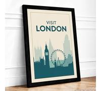 Postcard from London Vintage Framed Wall Art Print A1 Black | Ready to Hang, Premium Gi Paper, Fade-Resistant Inks, Securely Packaged, UK Made