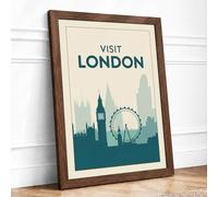 Postcard from London Vintage Framed Wall Art Print A1 Walnut | Ready to Hang, Premium Gi Paper, Fade-Resistant Inks, Securely Packaged, UK Made