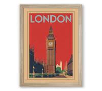 Postcard from London Vintage Framed Wall Art Print A2 (59.4×42cm) Oak, Wall Decor for Living Room, Bedroom, Office & Home, Ready to Hang, Art Gift