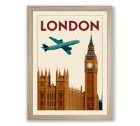 Postcard from London Vintage Framed Wall Art Print A2 (59.4×42cm) Oak, Wall Decor for Living Room, Bedroom, Office & Home, Ready to Hang, Art Gift