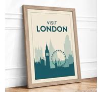 Postcard from London Vintage Framed Wall Art Print A3 Oak | Ready to Hang, Premium Gi Paper, Fade-Resistant Inks, Securely Packaged, UK Made