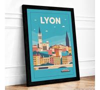 Postcard from Lyon Retro Framed Wall Art Print A3 (42×29.7cm) Black, Wall Decor for Living Room, Bedroom, Office & Home, Ready to Hang, Art Gift