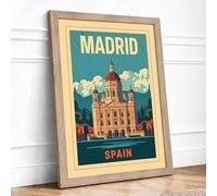 Postcard from Madrid Vintage Framed Wall Art Print A3 Oak