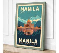 Postcard from Manila Vintage Canvas Wall Art Print 36x24 Inch (91 x 61 cm)