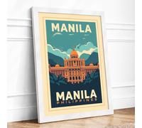 Postcard from Manila Vintage Framed Wall Art Print A3 (42×29.7cm) White, Wall Decor for Living Room, Bedroom, Office & Home, Ready to Hang, Art Gift
