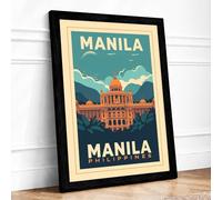 Postcard from Manila Vintage Framed Wall Art Print A4 (29.7×21cm) Black, Wall Decor for Living Room, Bedroom, Office & Home, Ready to Hang, Art Gift