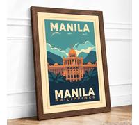 Postcard from Manila Vintage Framed Wall Art Print A4 (29.7×21cm) Walnut, Wall Decor for Living Room, Bedroom, Office & Home, Ready to Hang, Art Gift