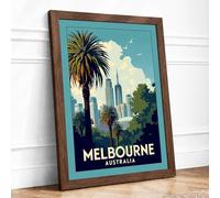 Postcard from Melbourne Vintage Framed Wall Art Print A1 (84.1×59.4cm) Walnut, Wall Decor for Living Room, Bedroom, Office & Home, Ready to Hang, Art Gift