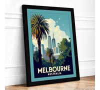 Postcard from Melbourne Vintage Framed Wall Art Print A3 (42×29.7cm) Black, Wall Decor for Living Room, Bedroom, Office & Home, Ready to Hang, Art Gift
