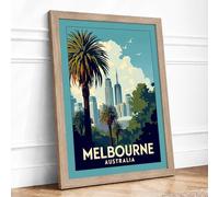 Postcard from Melbourne Vintage Framed Wall Art Print A4 (29.7×21cm) Oak, Wall Decor for Living Room, Bedroom, Office & Home, Ready to Hang, Art Gift
