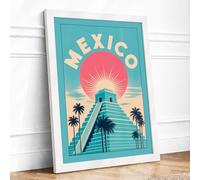 Postcard from Mexico Art Deco Framed Wall Art Print A4 (29.7×21cm) White, Wall Decor for Living Room, Bedroom, Office & Home, Ready to Hang, Art Gift