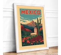 Postcard from Mexico Vintage Framed Wall Art Print A1 (84.1×59.4cm) White, Wall Decor for Living Room, Bedroom, Office & Home, Ready to Hang, Art Gift