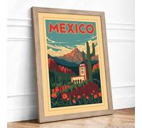 Postcard from Mexico Vintage Framed Wall Art Print A4 (29.7×21cm) Oak, Wall Decor for Living Room, Bedroom, Office & Home, Ready to Hang, Art Gift