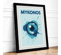 Postcard from Mykonos Retro Framed Wall Art Print A3 (42×29.7cm) Black, Wall Decor for Living Room, Bedroom, Office & Home, Ready to Hang, Art Gift