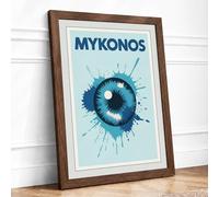 Postcard from Mykonos Retro Framed Wall Art Print A3 (42×29.7cm) Walnut, Wall Decor for Living Room, Bedroom, Office & Home, Ready to Hang, Art Gift
