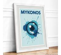 Postcard from Mykonos Retro Framed Wall Art Print A3 (42×29.7cm) White, Wall Decor for Living Room, Bedroom, Office & Home, Ready to Hang, Art Gift