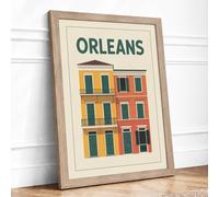 Postcard from New Orleans Vintage Framed Wall Art Print A3 (42×29.7cm) Oak, Wall Decor for Living Room, Bedroom, Office & Home, Ready to Hang, Art Gift