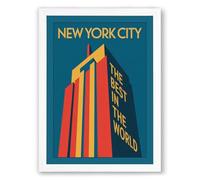 Postcard from New York Art Deco Framed Wall Art Print A2 (59.4×42cm) White, Wall Decor for Living Room, Bedroom, Office & Home, Ready to Hang, Art Gift