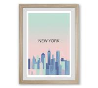 Postcard from New York Modern Framed Wall Art Print A3 (42×29.7cm) Oak, Wall Decor for Living Room, Bedroom, Office & Home, Ready to Hang, Art Gift