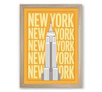 Postcard from New York Retro Framed Wall Art Print A1 (84.1×59.4cm) Oak, Wall Decor for Living Room, Bedroom, Office & Home, Ready to Hang, Art Gift