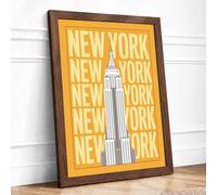 Postcard from New York Retro Framed Wall Art Print A4 Walnut