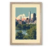 Postcard from New York Vintage Framed Wall Art Print A1 (84.1×59.4cm) Oak, Wall Decor for Living Room, Bedroom, Office & Home, Ready to Hang, Art Gift