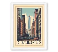 Postcard from New York Vintage Framed Wall Art Print A1 (84.1×59.4cm) White, Wall Decor for Living Room, Bedroom, Office & Home, Ready to Hang, Art Gift