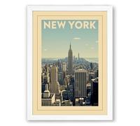 Postcard from New York Vintage Framed Wall Art Print A1 (84.1×59.4cm) White, Wall Decor for Living Room, Bedroom, Office & Home, Ready to Hang, Art Gift