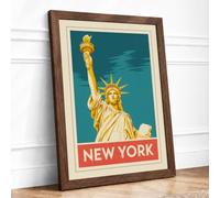 Postcard from New York Vintage Framed Wall Art Print A1 Walnut
