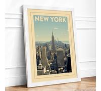 Postcard from New York Vintage Framed Wall Art Print A1 White