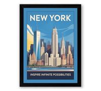 Postcard from New York Vintage Framed Wall Art Print A2 (59.4×42cm) Black, Wall Decor for Living Room, Bedroom, Office & Home, Ready to Hang, Art Gift